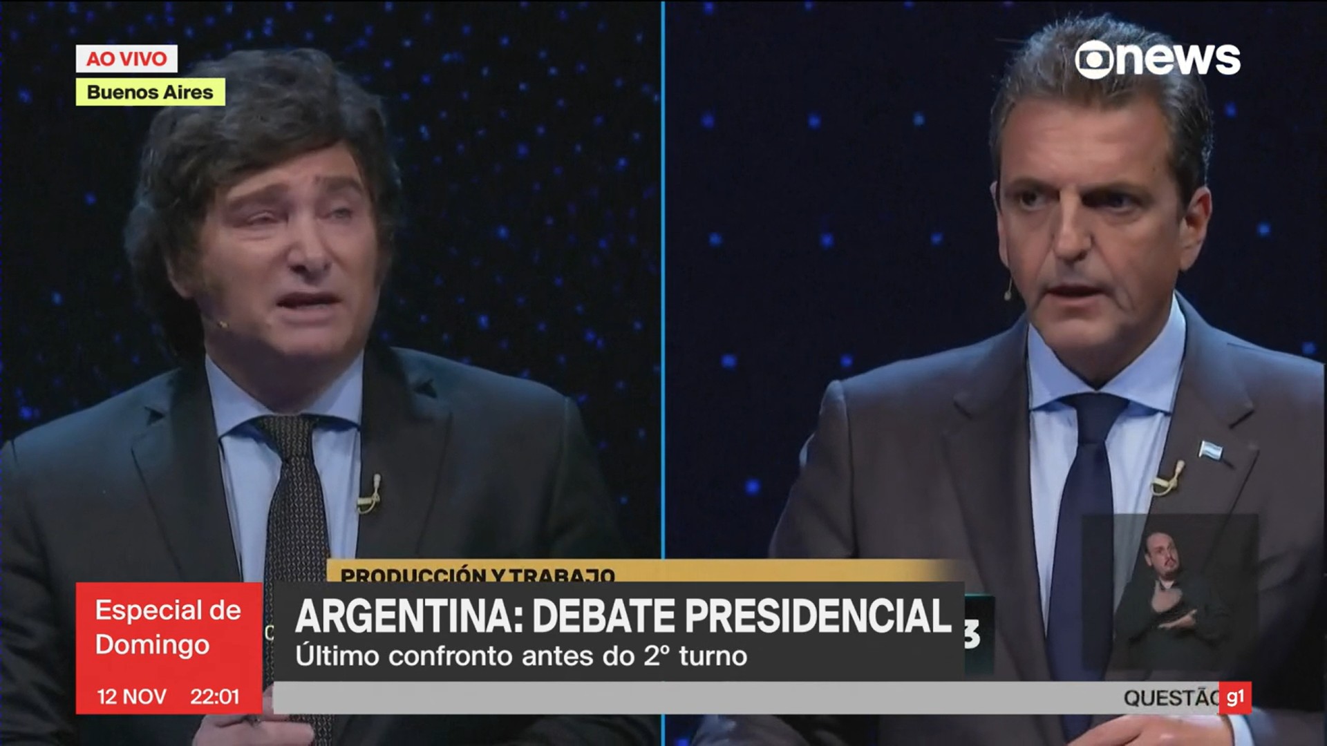 Javier Milei e Sergio Massa debatem pela última vez antes da eleição argentina e citam laços com Brasil