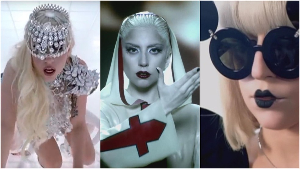 Clipes 'Bad Romance', 'Alejandro' e 'Paparazzi', de Lady Gaga — Foto: Reprodução/YouTube