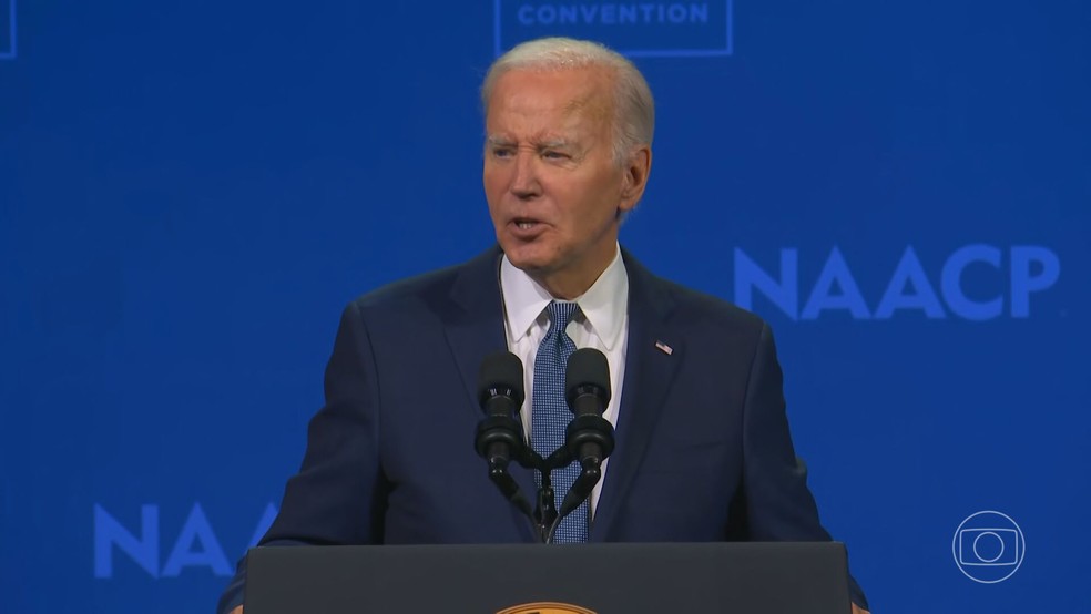 Joe Biden retoma a campanha desde o atentado contra Donald Trump e critica as propostas do republicano — Foto: Reprodução/TV Globo