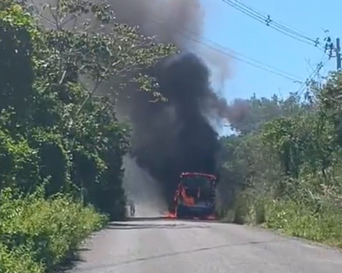 VÍDEO: Ônibus é destruído por incêndio na Grande Natal