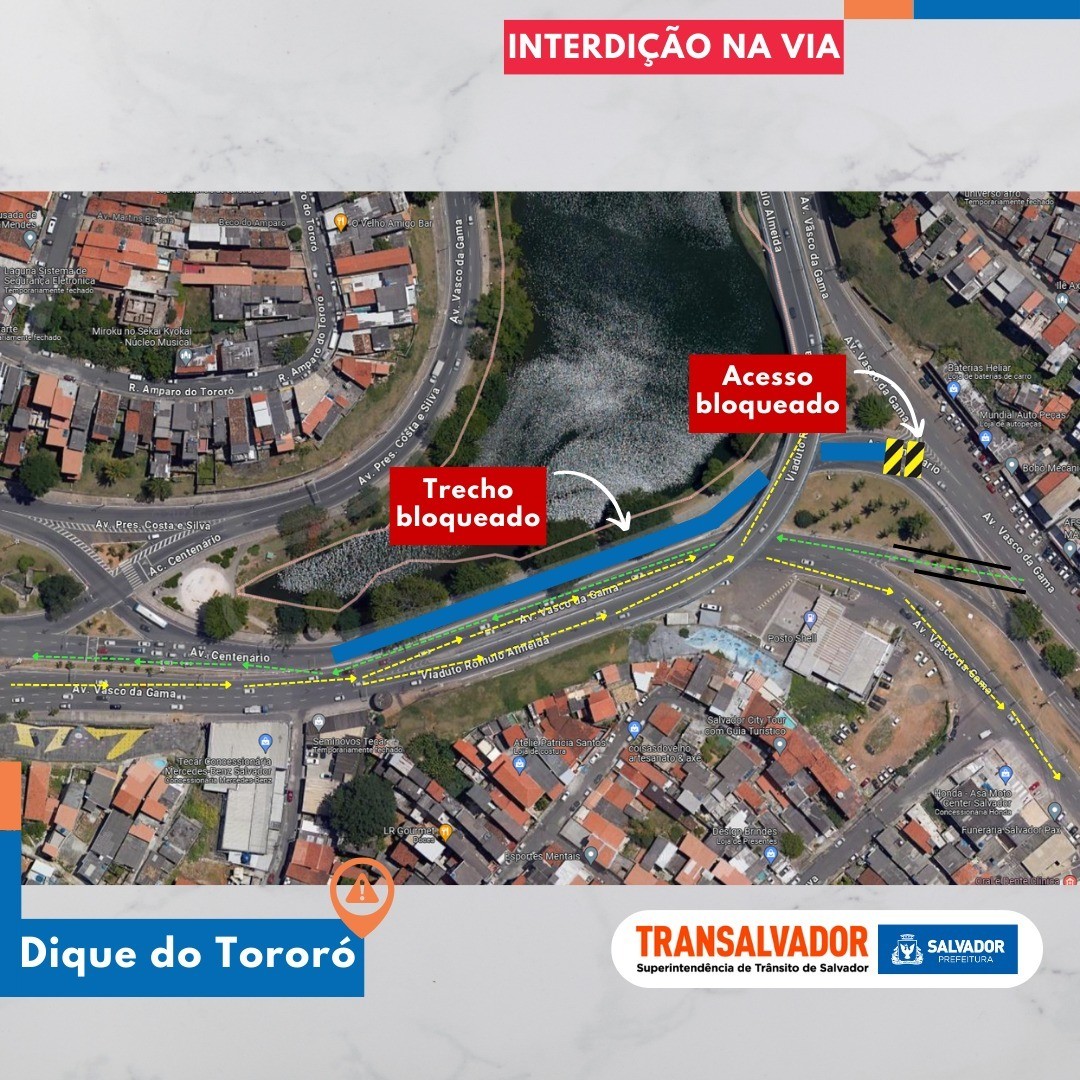 Obras alteram trânsito de Salvador na região dos Barris e Dique do Tororó no final de semana; veja