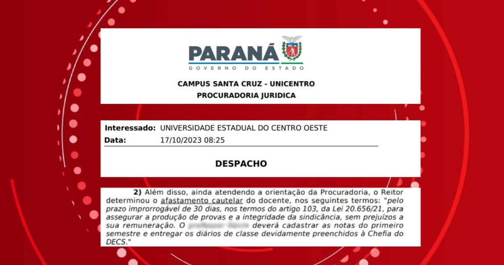 Unicentro determinou afastamento do docente enquanto sindicância investigará o caso — Foto: Divulgação