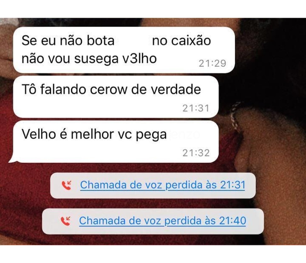 Mensagem que o suspeito teria enviado para a mãe da criança — Foto: Arquivo pessoal