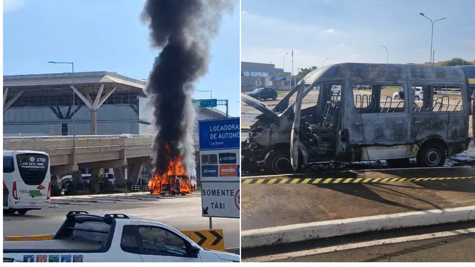 VÍDEO: Incêndio destrói van no estacionamento do Aeroporto de Viracopos