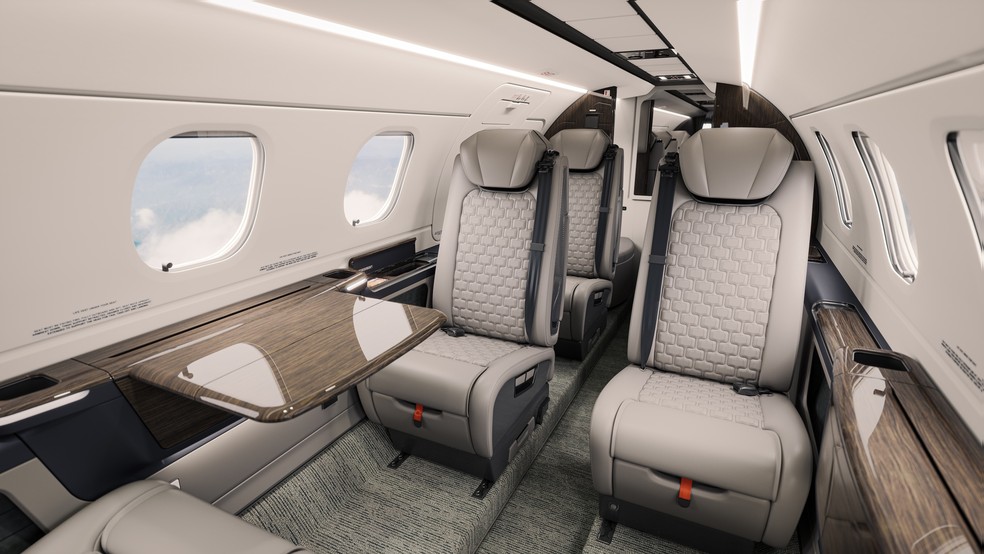 Imagem de conceito do Phenom 300EV, jato leve da Embraer — Foto: Divulgação/Embraer