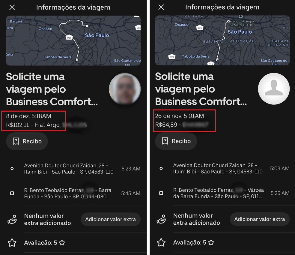 Alta nos valores das corridas em São Paulo na comparação entre novembro e dezembro. — Foto: Reprodução