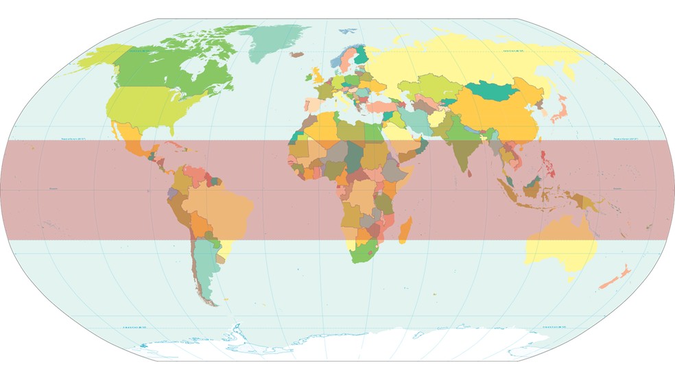 Zona Tropical da Terra, representada pela retângulo vermelho na imagem acima. — Foto: Domínio Público