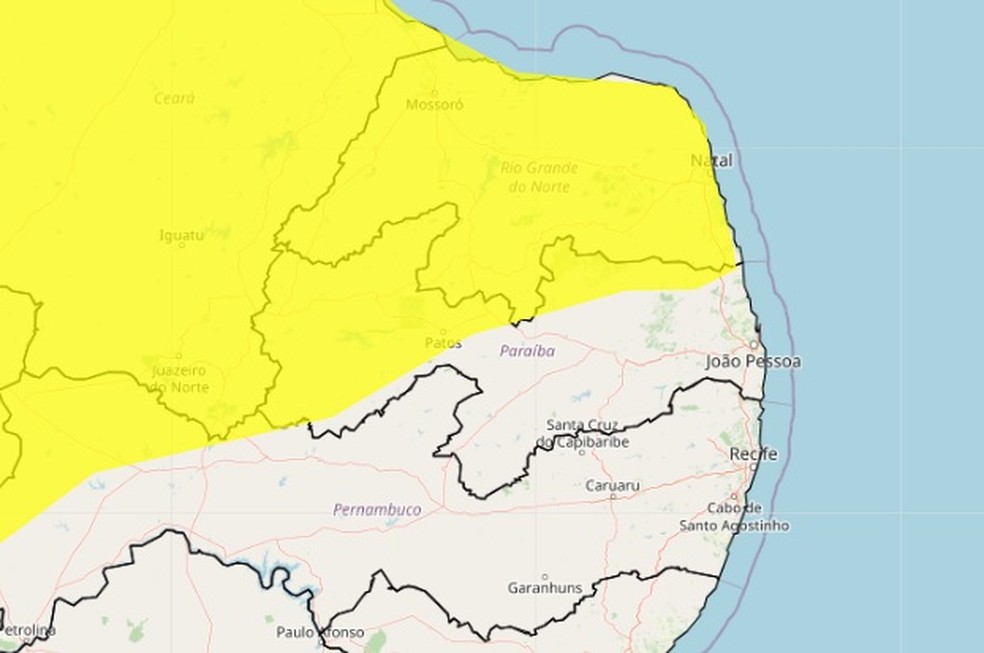 114 cidades da paraíba estão sob alerta amarelo de chuvas intensas na Paraíba — Foto: Inmet/Divulgação
