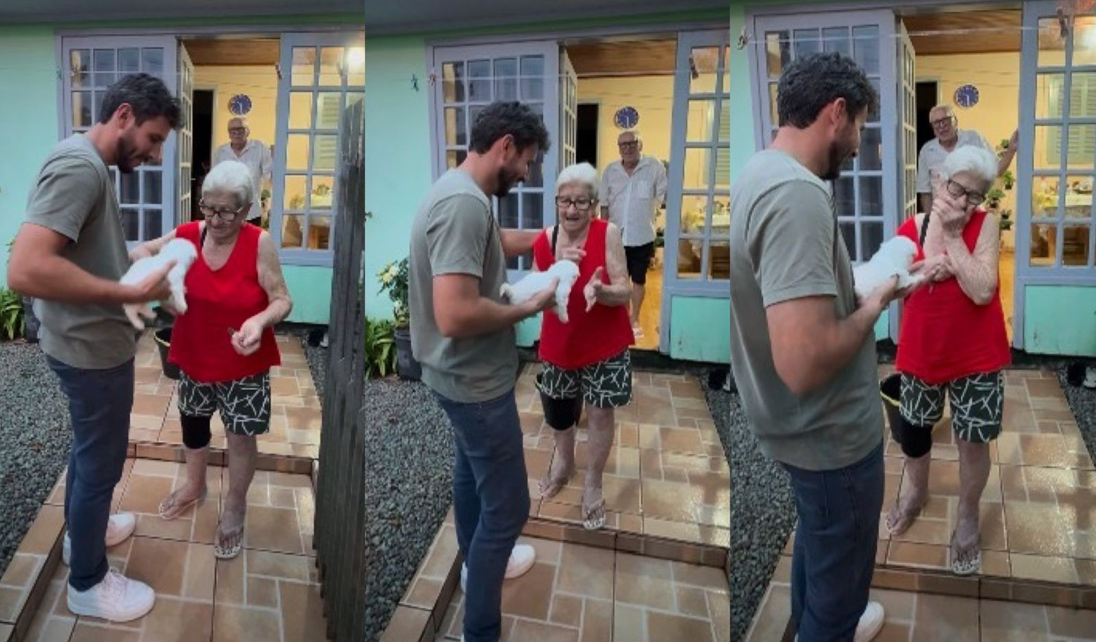 VÍDEO: Neto surpreende avós com filhote em SC após perda do antigo cachorro e reação emociona: ‘Vou desmaiar!’