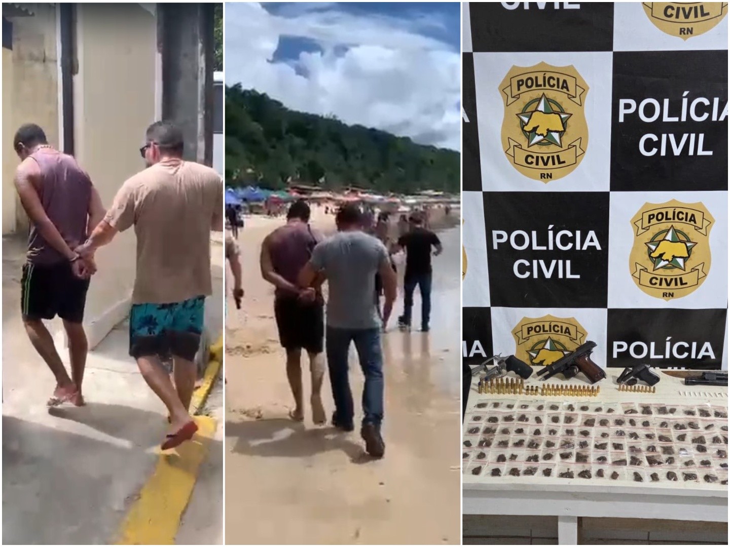 Dois homens são presos e adolescente é apreendido com armas roubadas e drogas em praia do RN