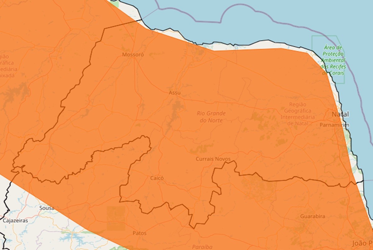 Inmet publica alerta de perigo com previsão de chuvas intensas para todo o Rio Grande do Norte
