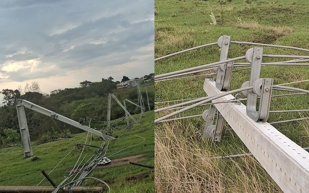 Vendaval na tarde deste sábado (19) derruba postes e afeta rede elétrica em Prudente (SP) — Foto: Energisa/Divulgação