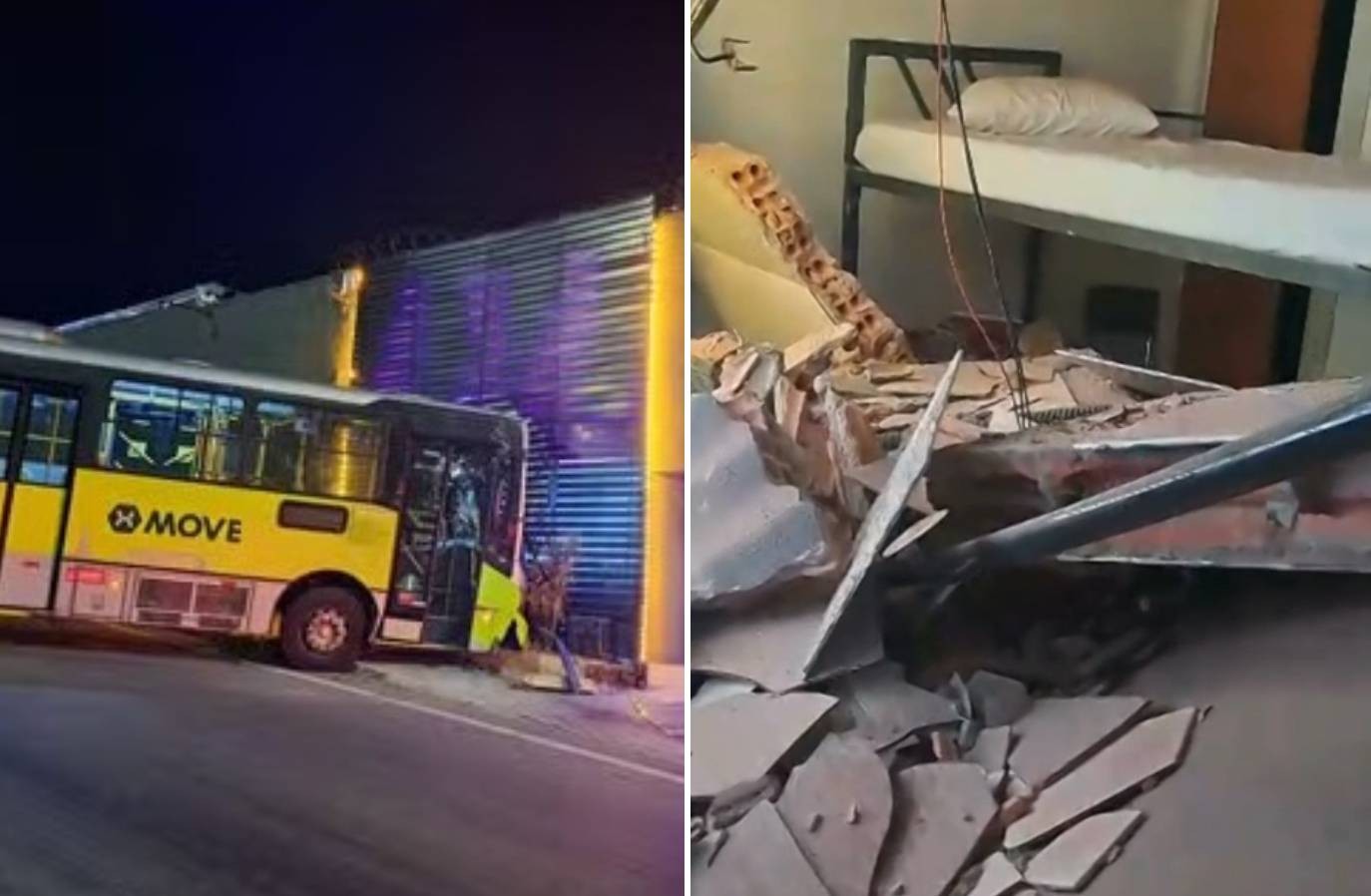 VÍDEO: ônibus bate em motel, fere duas pessoas e destrói parede de quarto em Belo Horizonte