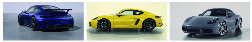 Modelos envolvidos nos mais recentes acidentes envolvendo carros de luxo: Porsche 911, 718 Cayman e 718 Boxster — Foto: Divulgação | Porsche