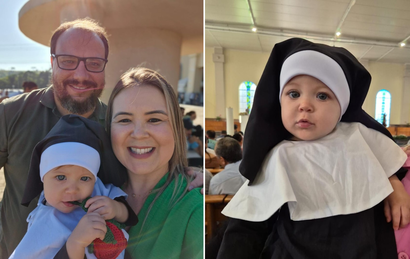 Após vencer câncer, mãe atribui nascimento da filha à Santa Rita de Cássia e veste bebê como freira em homenagem