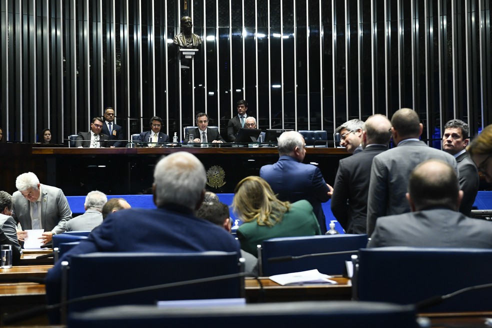 Sessão do Senado que votou projeto que proibiu saidinhas de presos. — Foto: Marcos Oliveira/Agência Senado