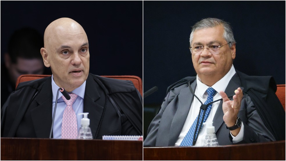 Alexandre de Moraes e Flávio Dino em imagens de 2025 — Foto: Rosinei Coutinho/STF e Gustavo Moreno/STF