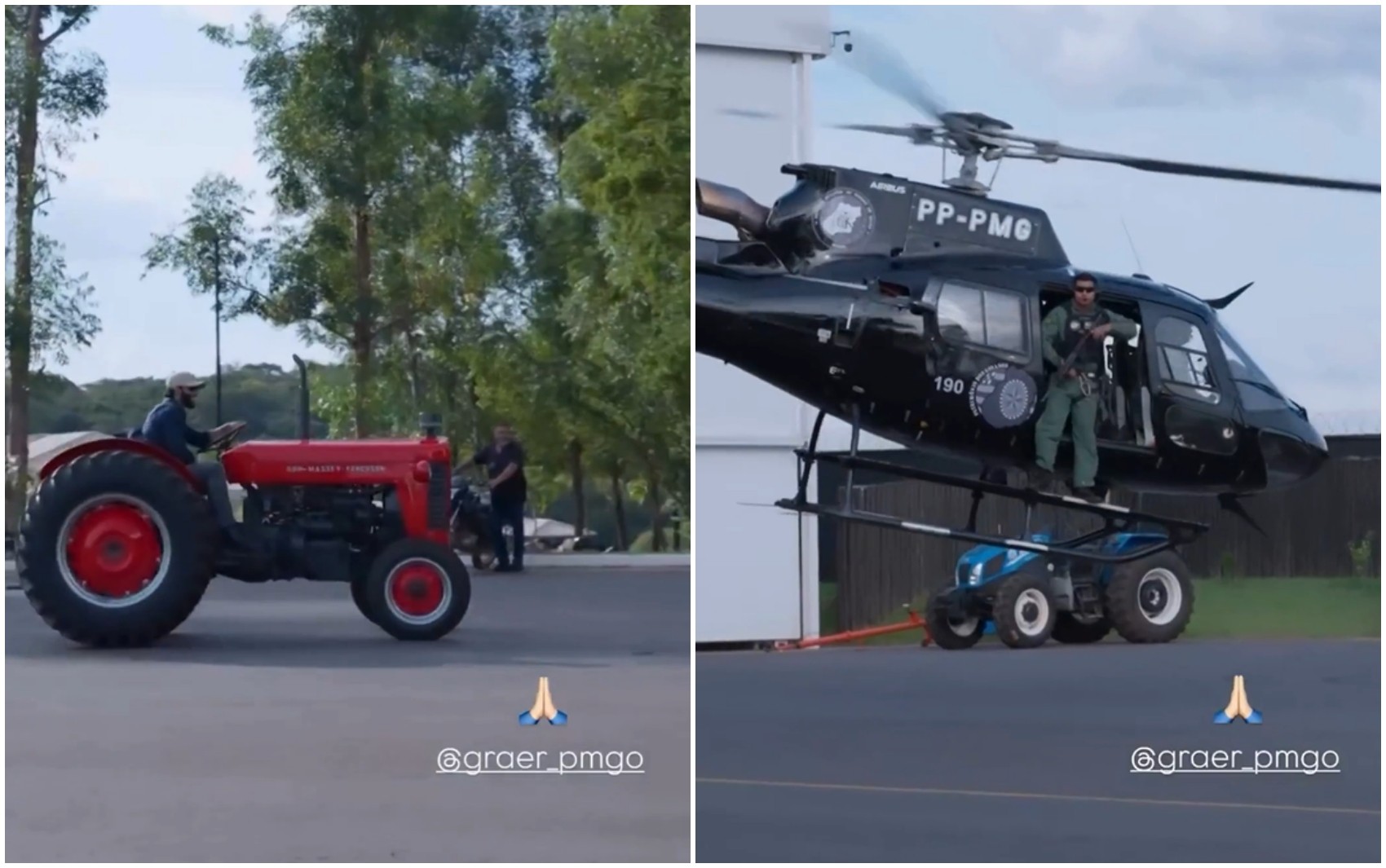 Gusttavo Lima foi de trator receber policiais que chegaram de helicóptero à fazenda do cantor; vídeo