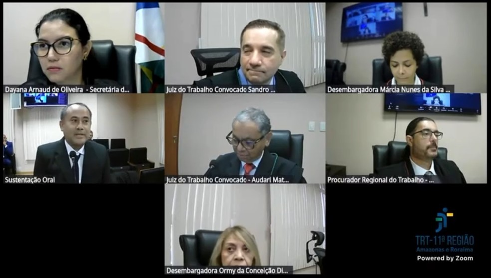 Pedreiro faz sustentação oral durante processo trabalhista em Manaus. — Foto: Reprodução/TRT-11