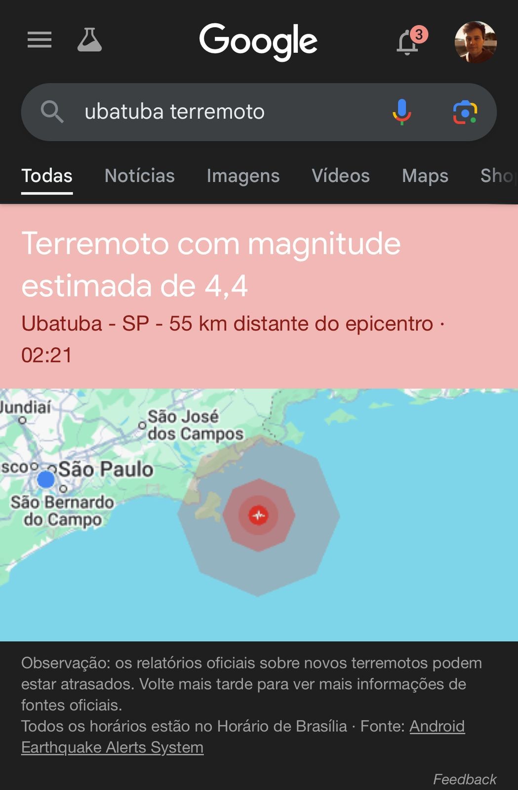 Moradores de SP e RJ recebem alerta de terremoto em Ubatuba; não há relatos de tremores