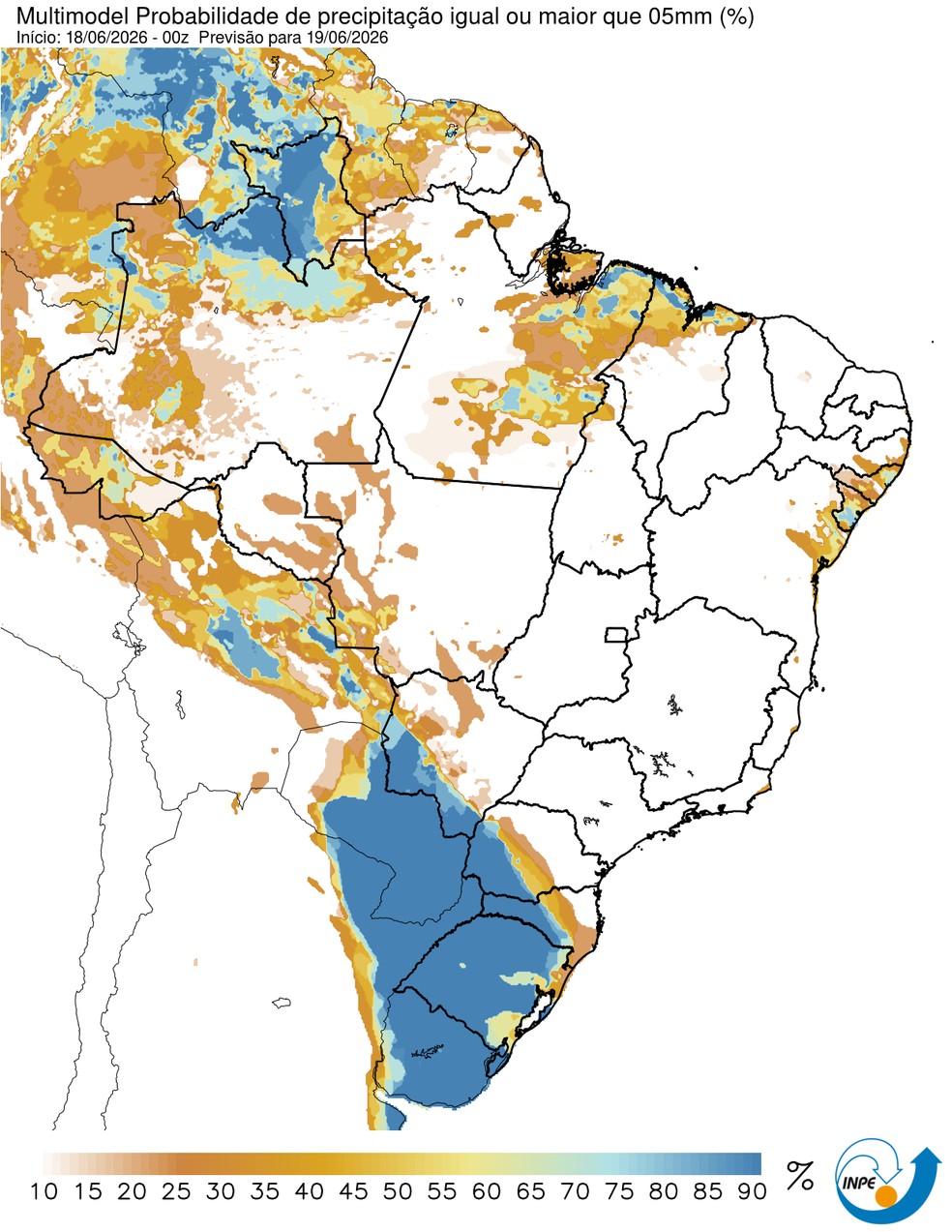 Previsão de chuva nesta sexta em todo o país. — Foto: CPTEC/Inpe