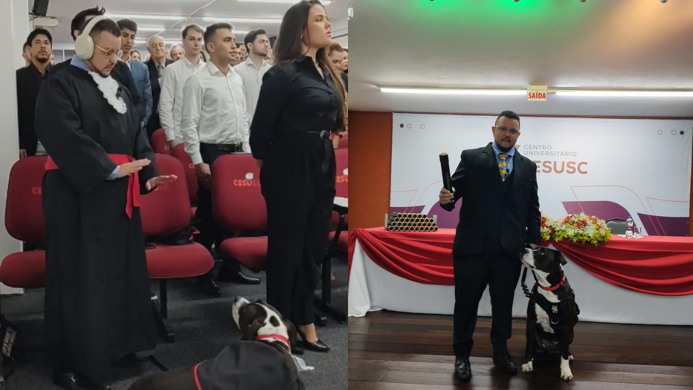 'Ele percebeu que eu estava nervoso': cão de serviço ajuda estudante autista durante formatura; VÍDEO