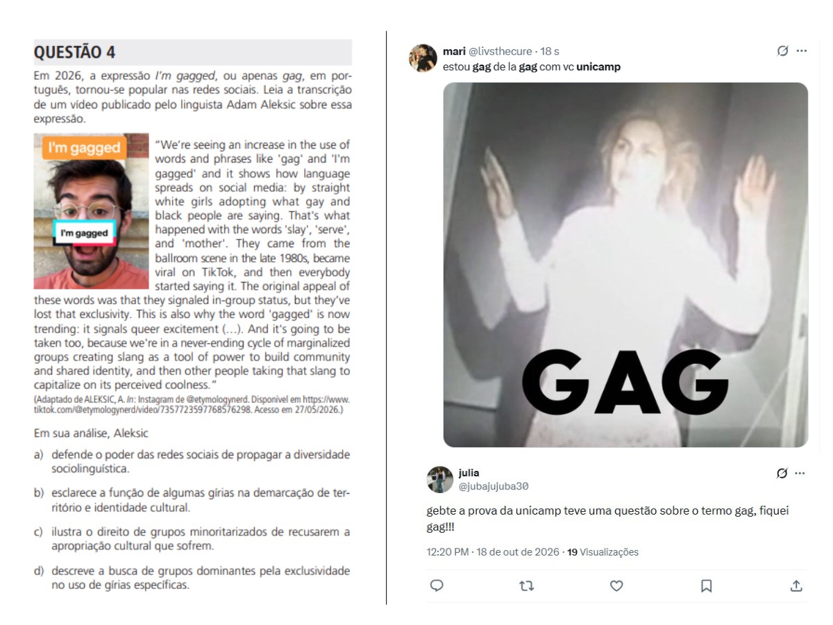 'I'm gagging': entenda expressão que caiu na prova da Unicamp e gerou memes nas redes