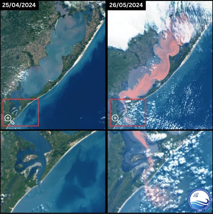 Mancha de sedimentos da Lagoa dos Patos chega ao oceano; veja novas imagens de satélites