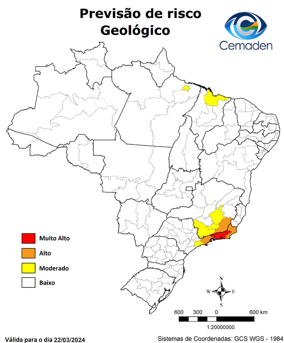 Previsão de risco de deslizamentos do Cemaden — Foto: Reprodução