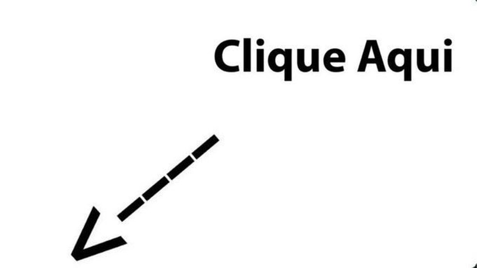 Imagem de fundo branco com uma seta e o texto "Clique Aqui" viralizou no X. — Foto: Reprodução/X