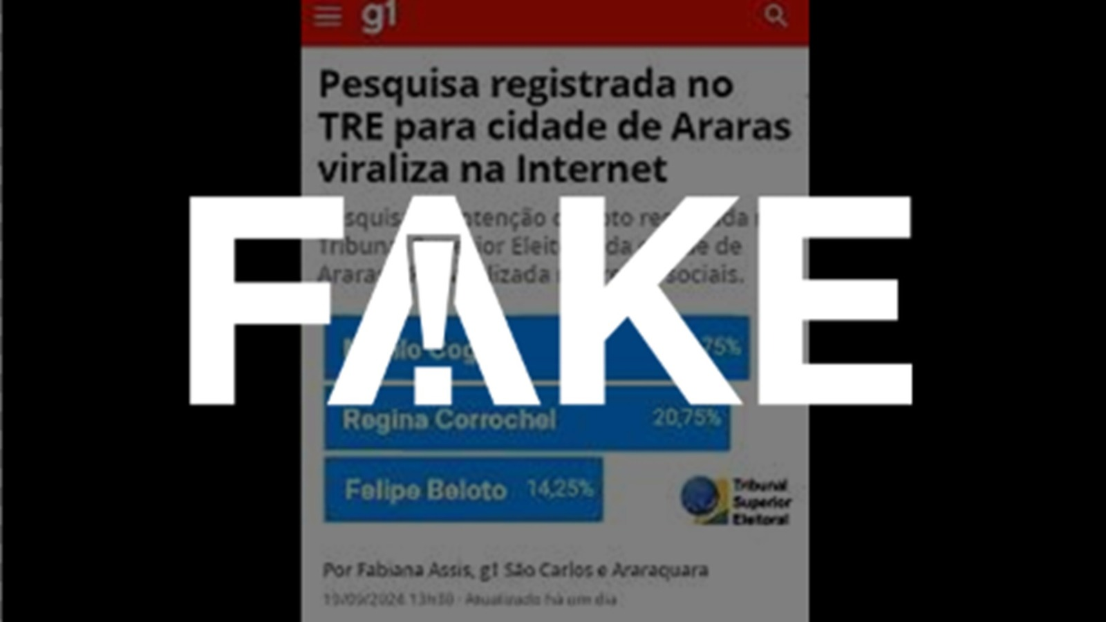 É #FAKE que g1 publicou pesquisa eleitoral sobre disputa à Prefeitura de Araras