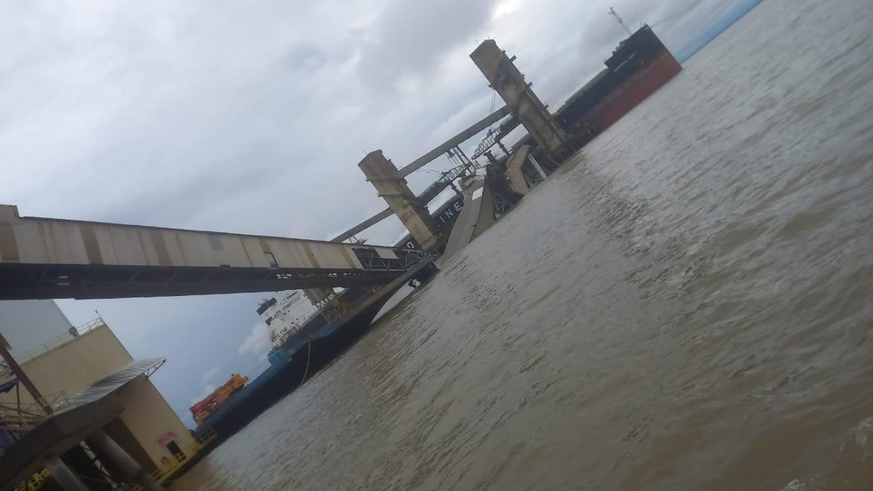 Queda de galeria de grãos no Pará: como era a estrutura usada para transportar grãos até navios exportadores. — Foto: Reprodução / TV Liberal