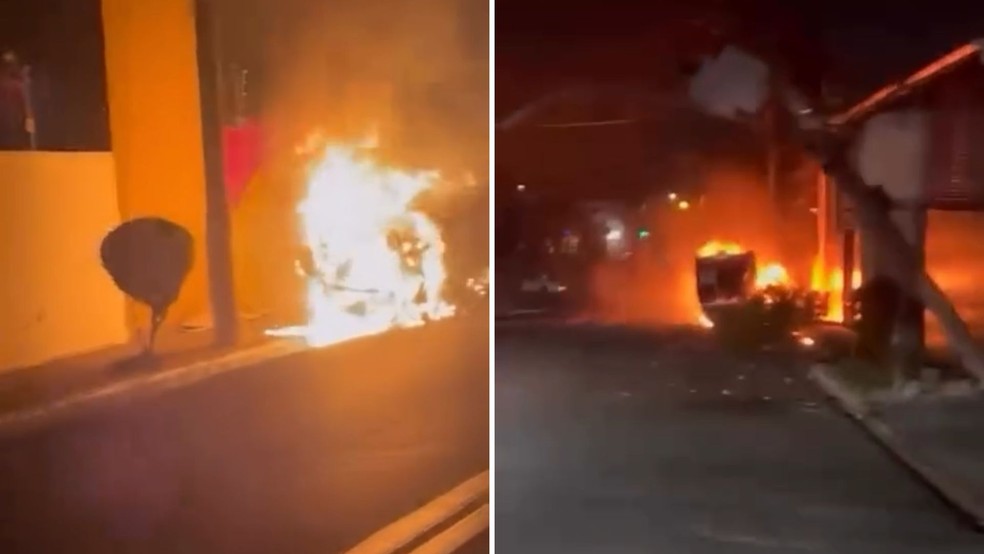 Motorista bate em árvores e poste, pega fogo e deixa bairro sem energia em Bauru — Foto: Facebook/reprodução