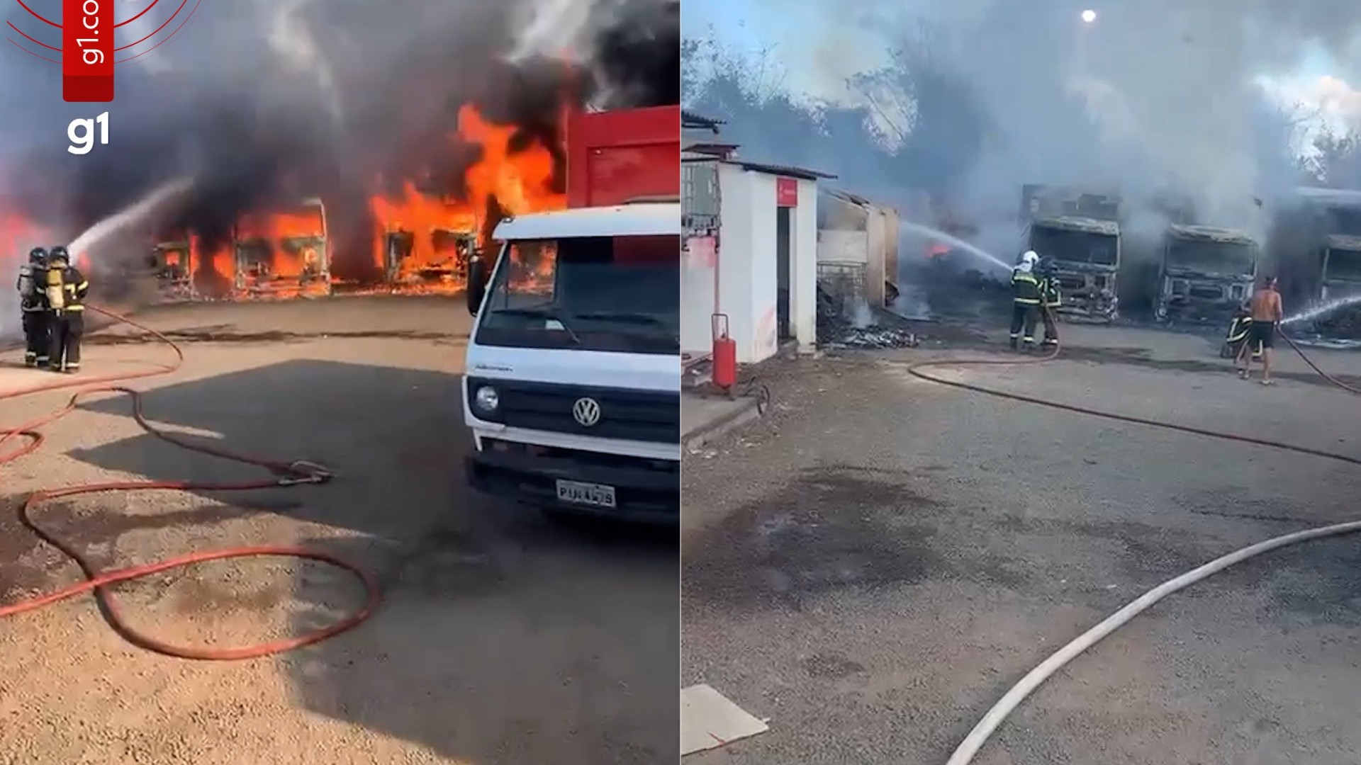 VÍDEO: Incêndio destrói cinco veículos em fábrica de refrigerantes em Caxias, no Maranhão 