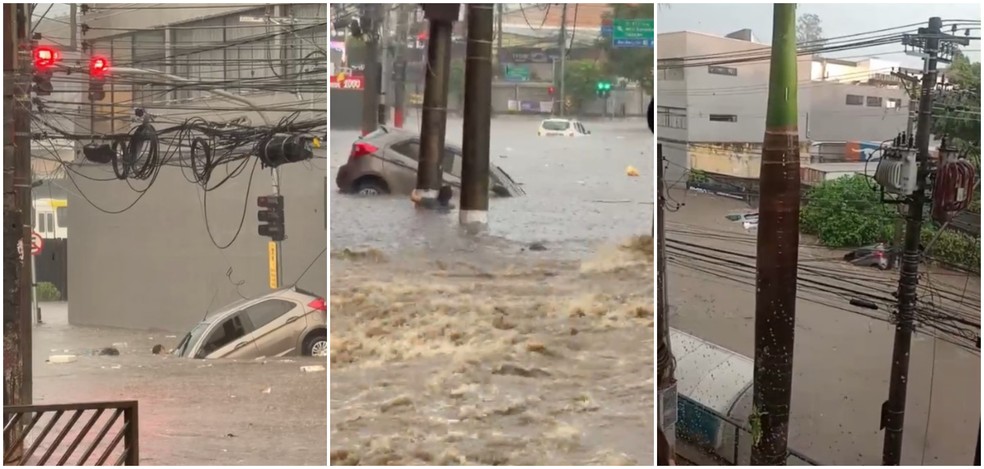 Carros ficaram ilhados em avenida no Centro de Guarulhos — Foto: Arquivo Pessoal