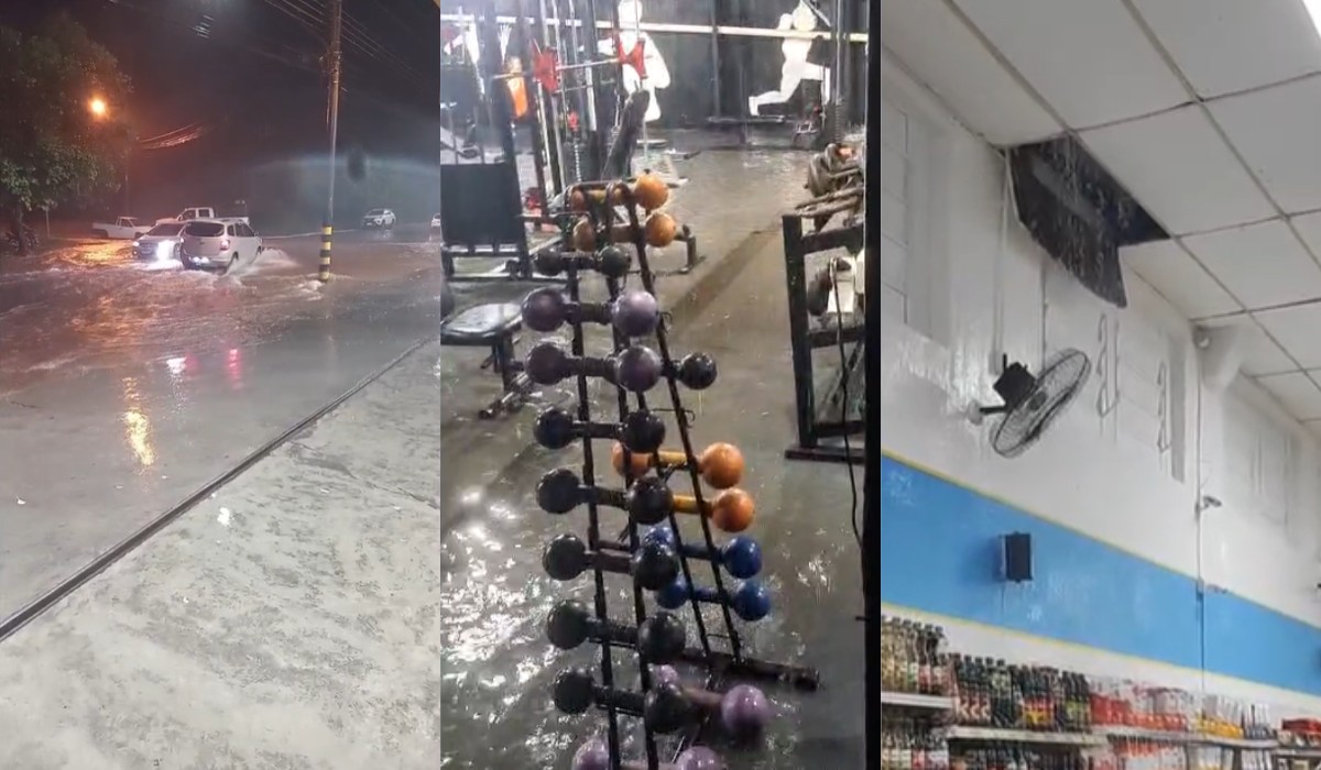 Chuva forte alaga ruas e faz córrego transbordar em Rosana