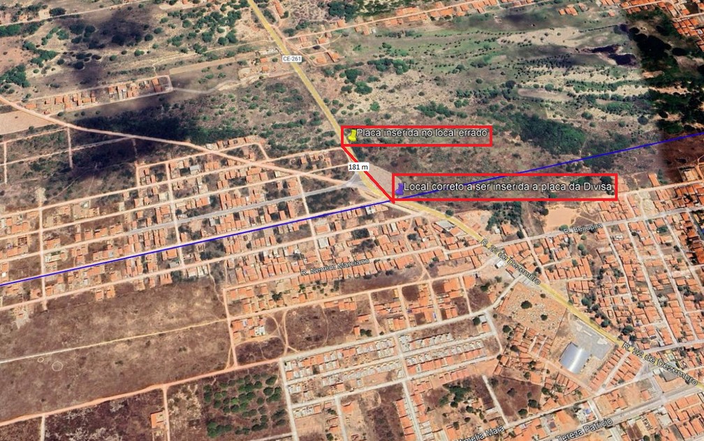 Mapa mostra ponto de disputa entre CE e RN — Foto: Reprodução/Ipece