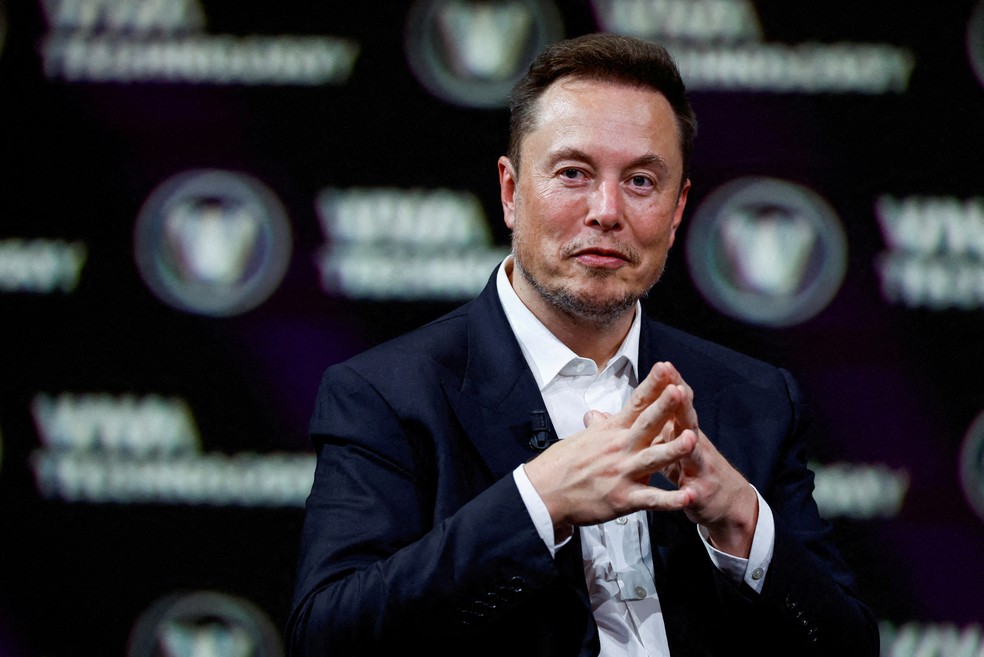 Elon Musk, CEO da SpaceX e Tesla e proprietário do Twitter, durante a conferência Viva Technology em Paris, em 16 de junho de 2023 — Foto: REUTERS/ Gonzalo Fuentes