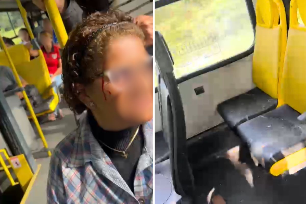 Mulher atingida por azulejo em ônibus no litoral de SP