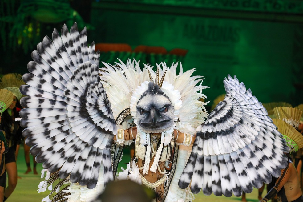 Isabelle Nogueira se transformou em um gavião durante apresentação do boi Garantido. — Foto: Divulgação/Governo do Amazonas