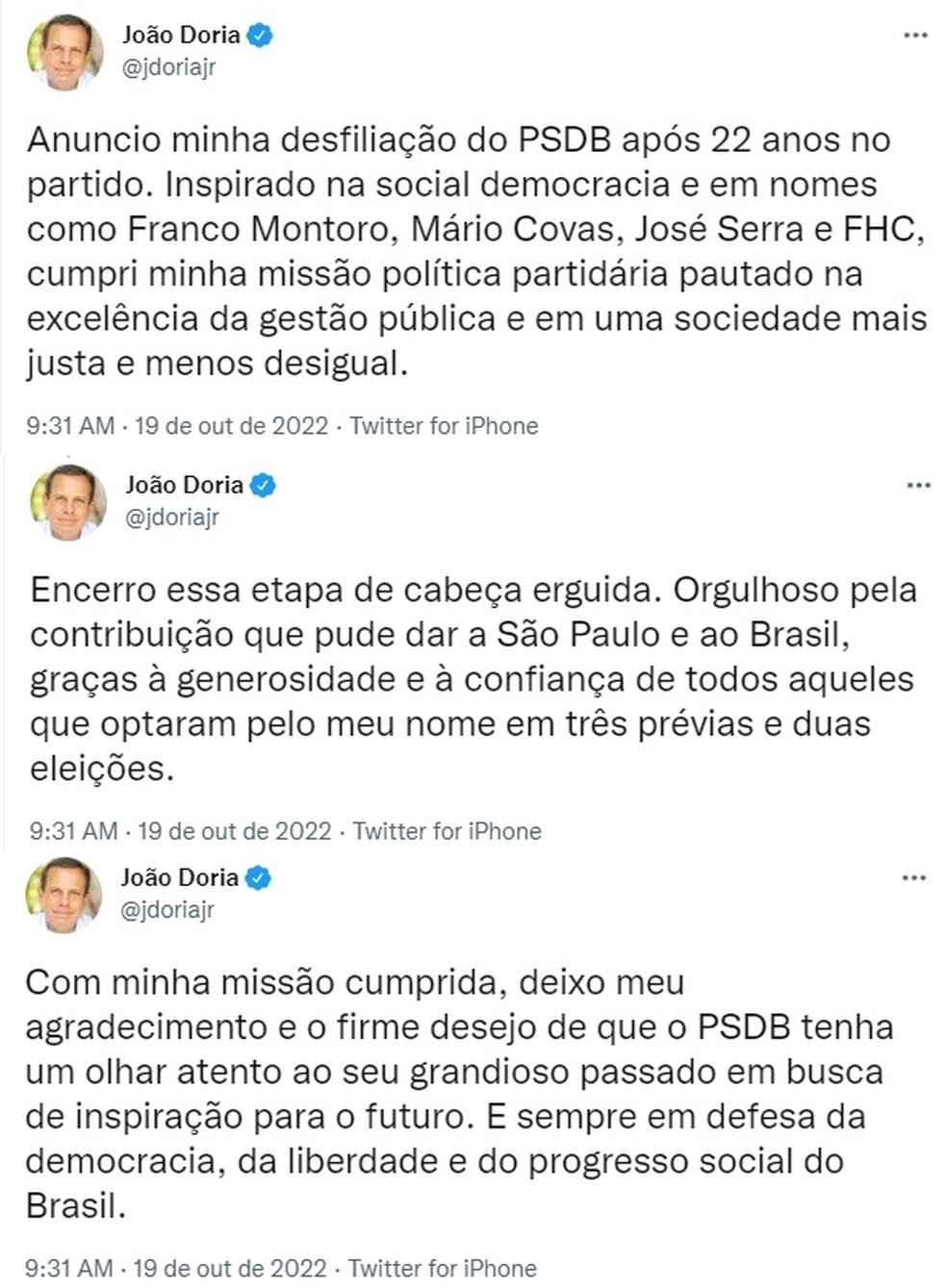 Doria fala em 'meu PSDB', diz que sigla mudará e prega aliança com