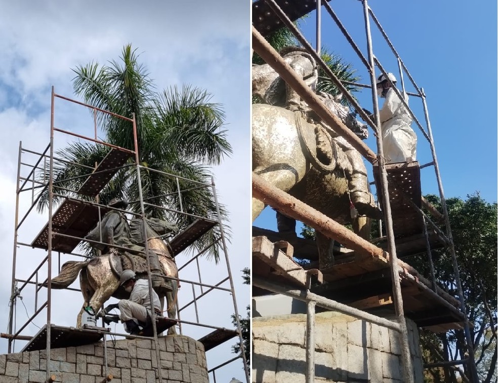 Trabalho de restauração de monumento foi feito por etapas em Sorocaba (SP) — Foto: Anderson Ribeiro/Arquivo Pessoal