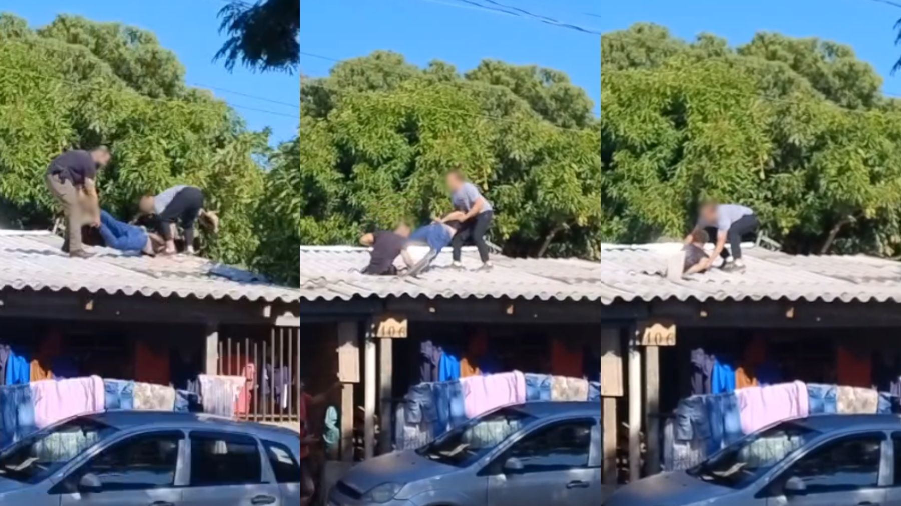 Vídeo: policiais e suspeito caem de telhado durante perseguição após confronto no Paraná