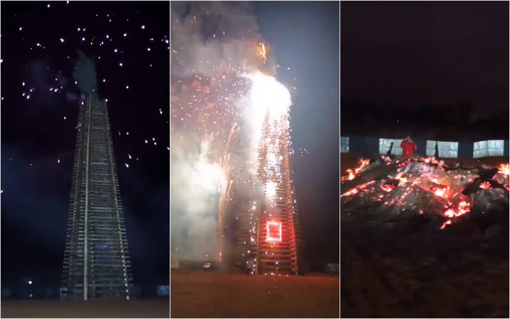 Fogueira gigante de São João, de 31 metros, queima por quase 24 horas no Sul de MG; VÍDEO