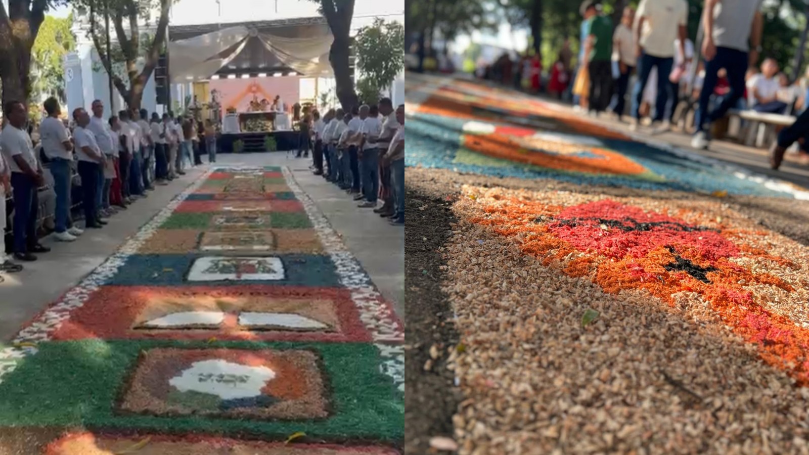 Tapetes de Corpus Christi transformam ruas e emocionam fiéis em celebração no Centro de Teresina; vídeo