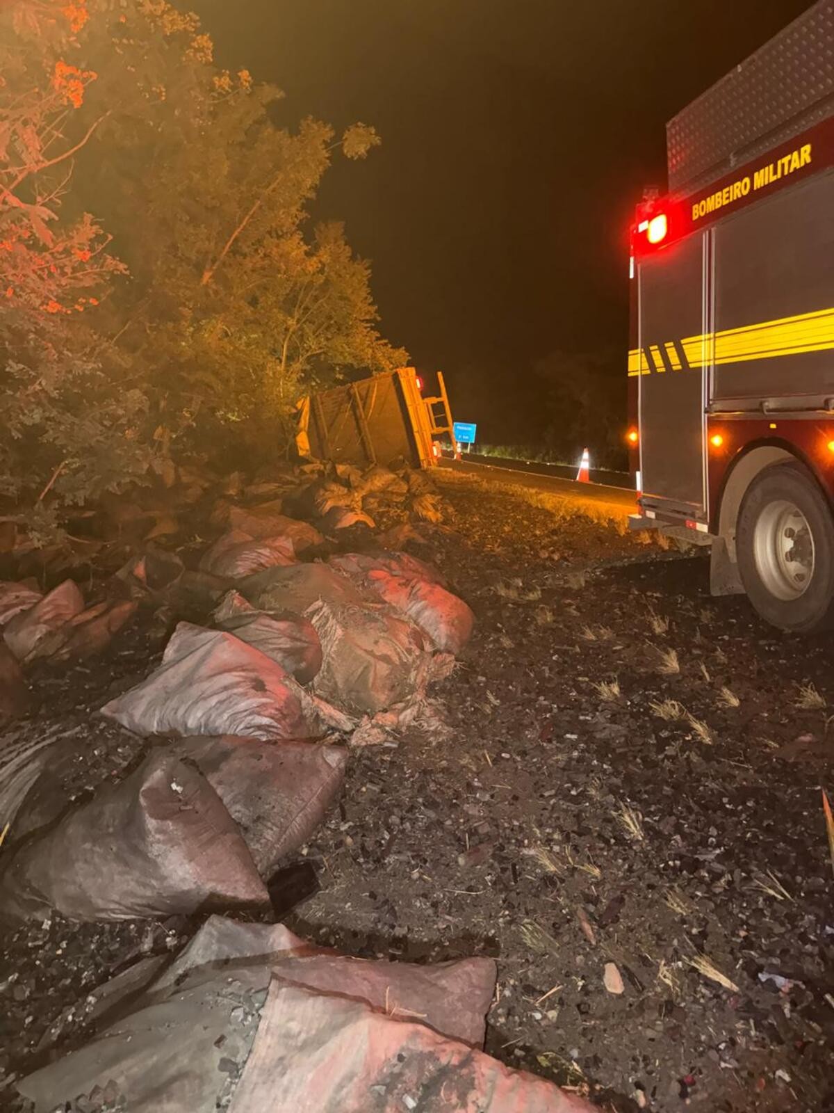 Caminhão carregado com carvão tomba na BR-135 e motorista morre