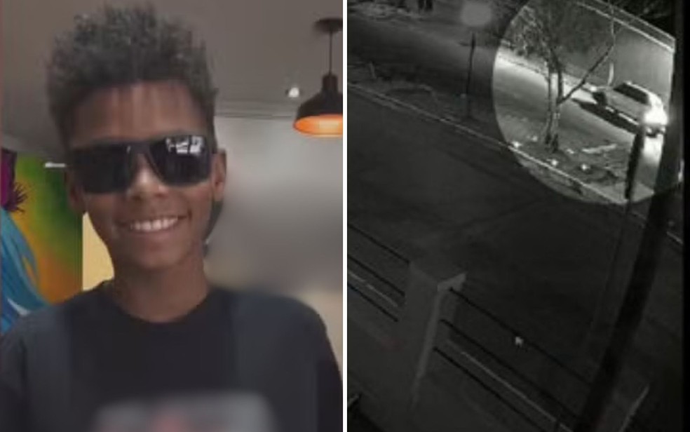 Momento em que o adolescente Talisson Ferreira é abordado por carro em rua de Silvânia, em Goiás — Foto: Reprodução/TV Anhanguera