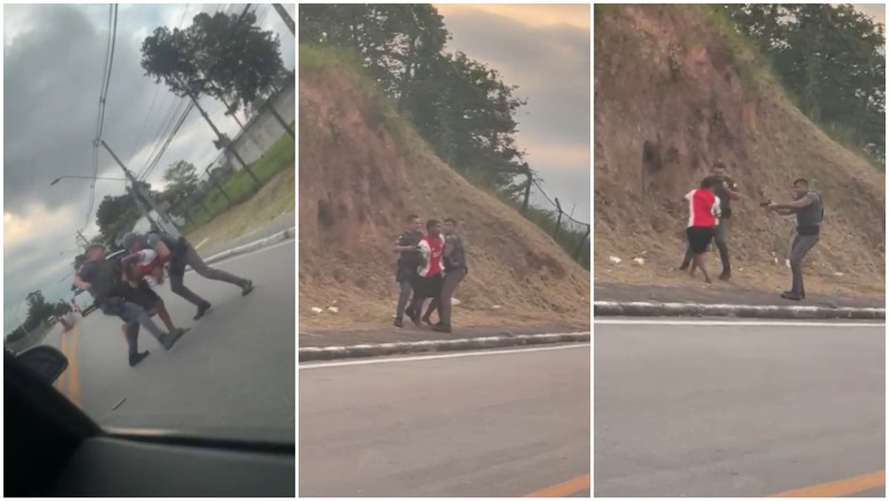 Homem é agredido e morto por PMs em Barueri durante abordagem — Foto: Montagem g1/Reprodução