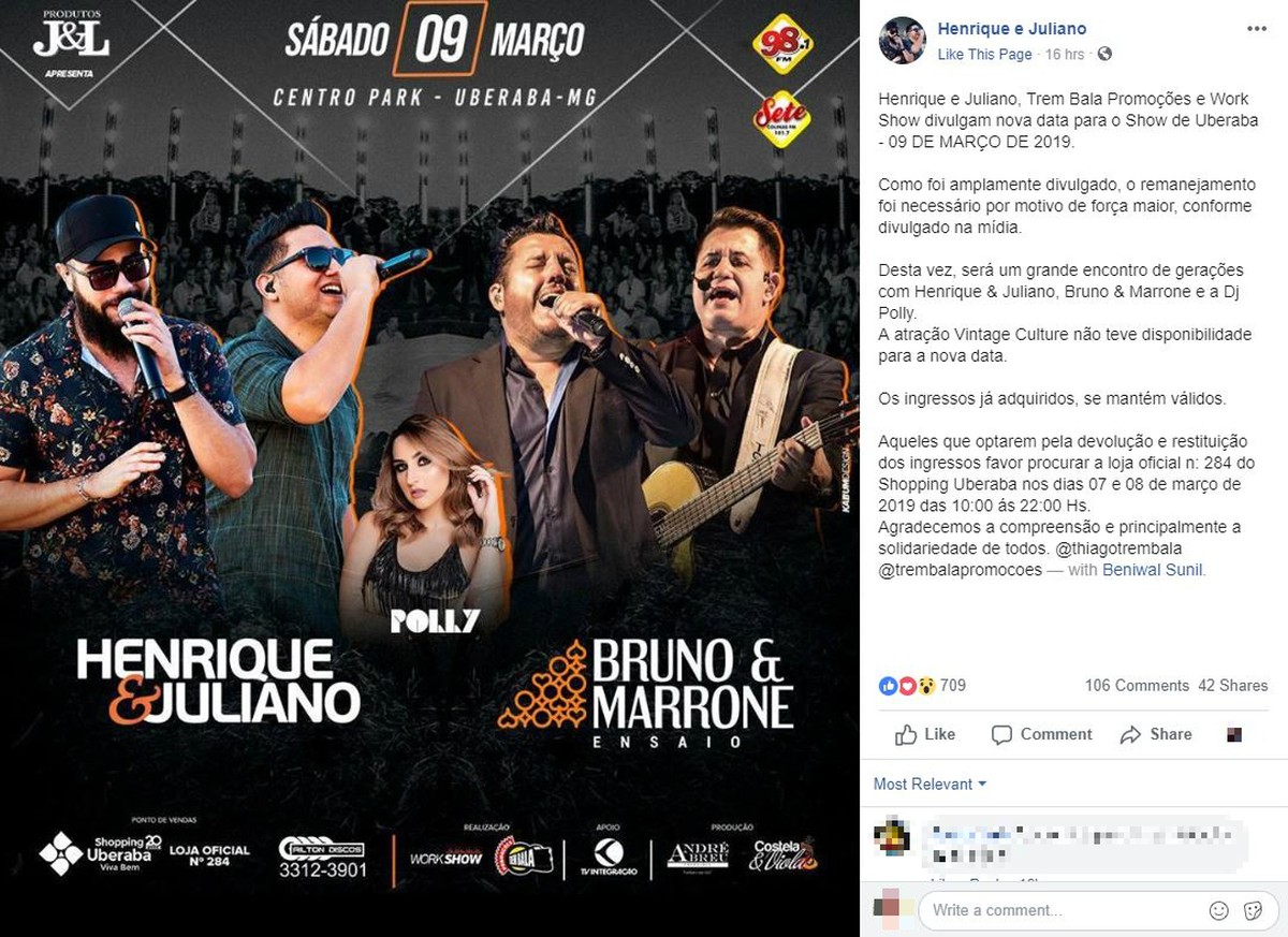 Show de Henrique e Juliano em Uberaba tem nova data; organização ...