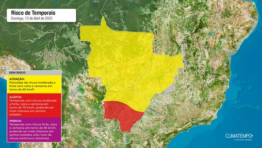 Fim de semana tem previsão de temporais para várias cidades de MS - Foto: (Climatempo/Reprodução)